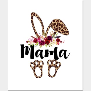 Mama Bunny Leopard Print Floral Matching Family Easter Mom Shirt Posters and Art